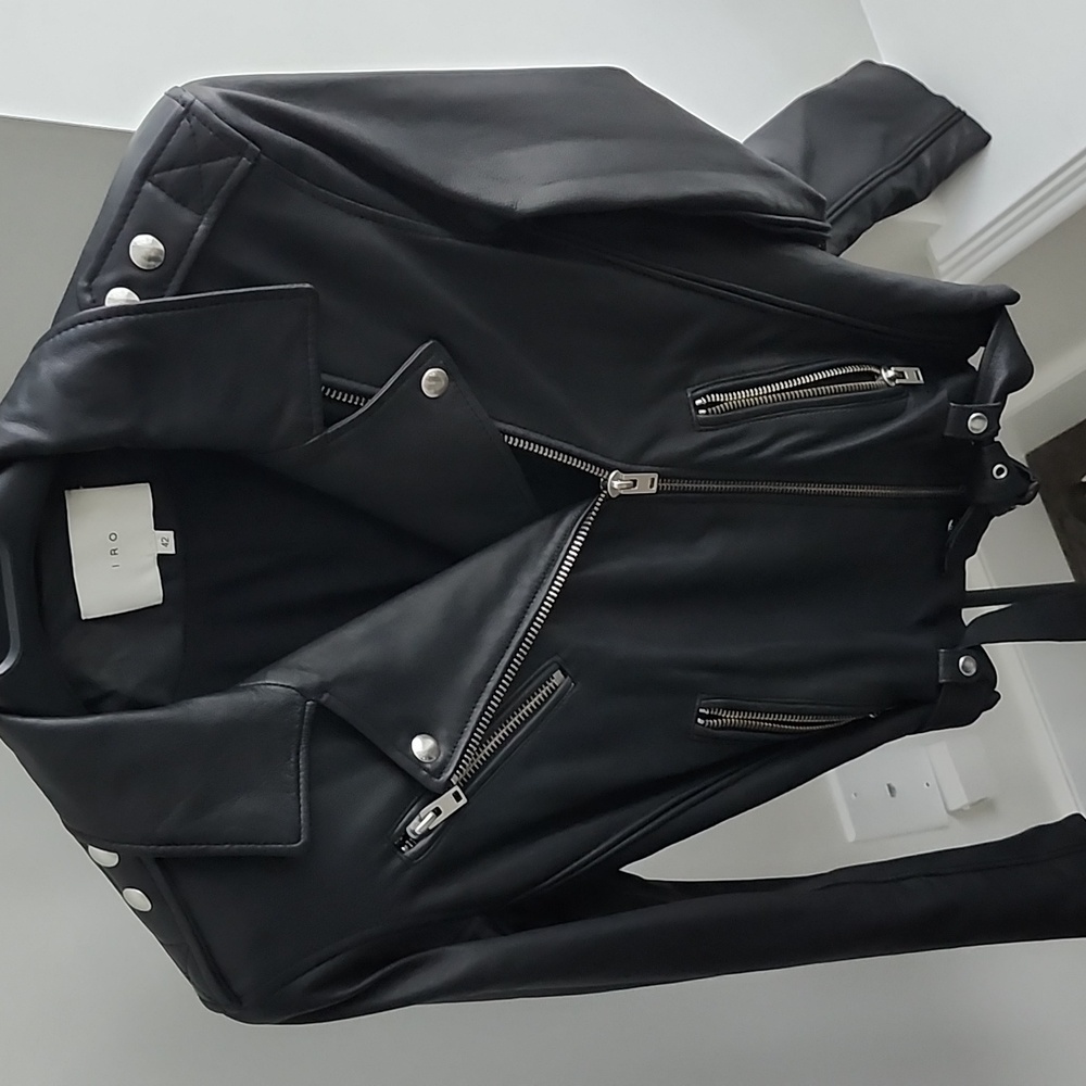 IRO Black Leather Biker Jacket with Silver Accents
